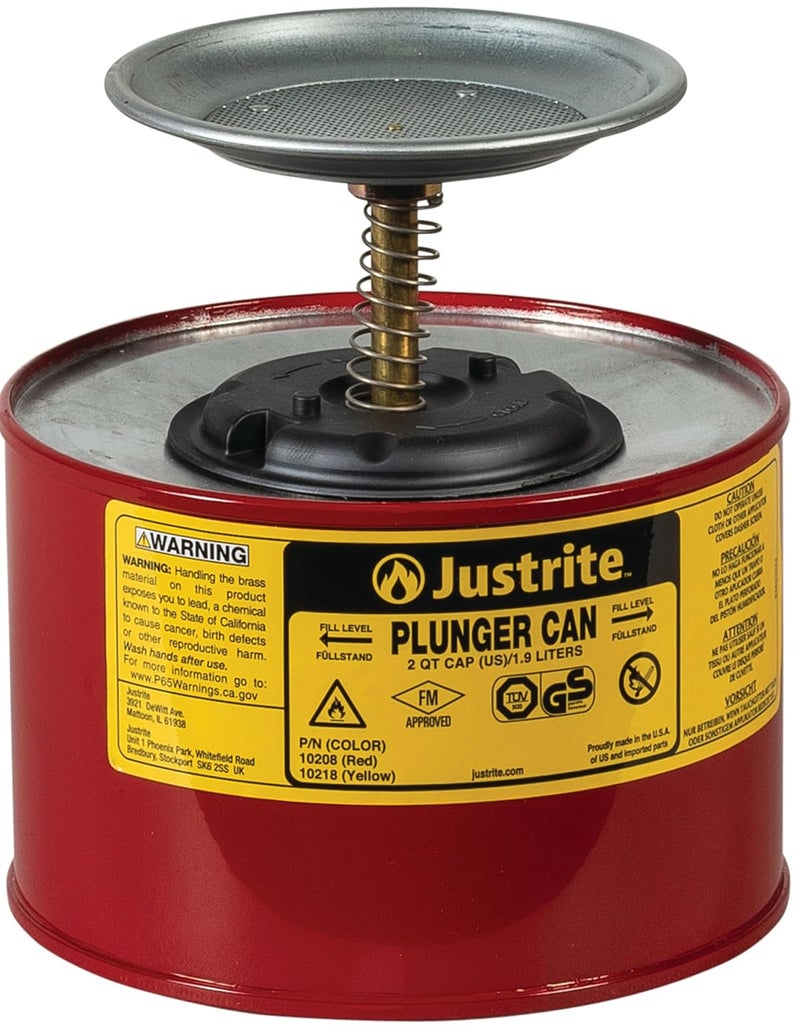 Justrite Plunger Can, 1/2 Gallon Capacity, Galvanized Steel Construction - Image 1