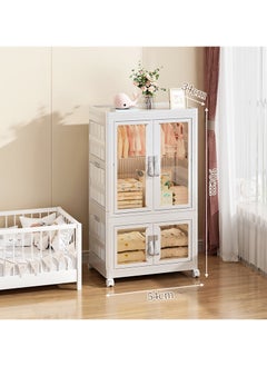 Old_Feller Foldable Plastic Storage Box 2 Layers Portable Children's Wardrobe Collapsible Cabinet Quick Install Toddler Dresser with Hanging Rod and 6 Hangers and Door, Closet Organizers with Universal Pulley  - Image 5