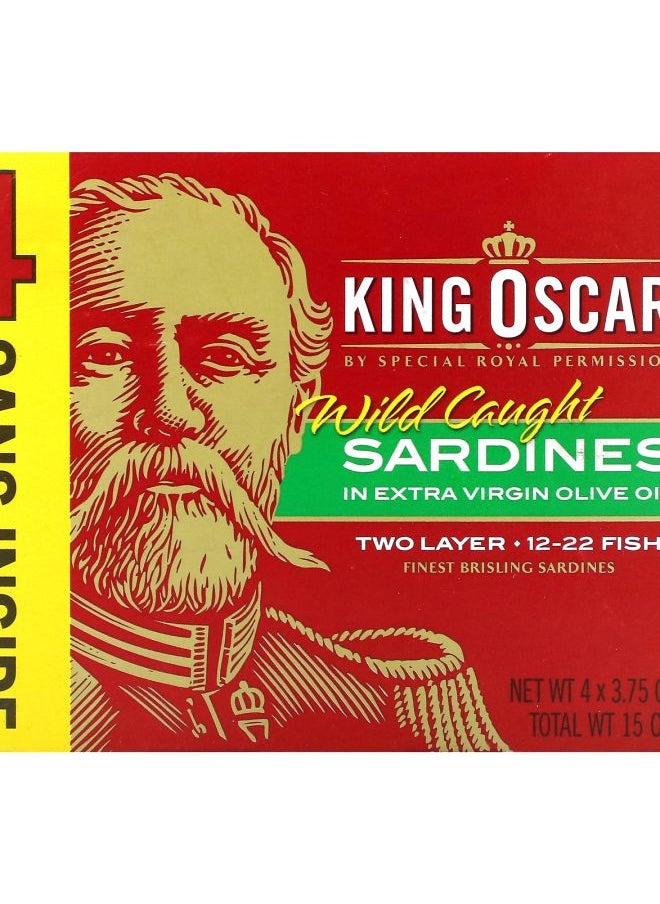 KING OSCAR Wild Caught Sardines In Extra Virgin Olive Oil 4 Cans 3.75 oz (106 g) Each 