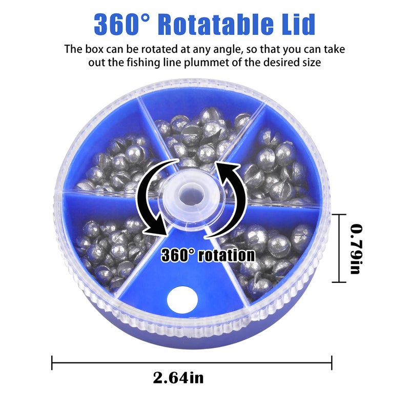 Shaddock Fishing Split Shot Fishing Weights Sinkers 215PCS Fishing Weights and Sinkers Assortment Round Removable Fishing Sinkers Lead Weights Fishing (Blue Box) - Image 5