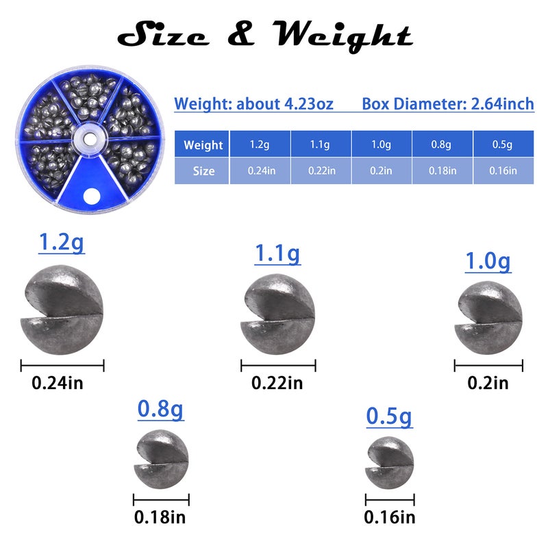 Shaddock Fishing Split Shot Fishing Weights Sinkers 215PCS Fishing Weights and Sinkers Assortment Round Removable Fishing Sinkers Lead Weights Fishing (Blue Box) - Image 2