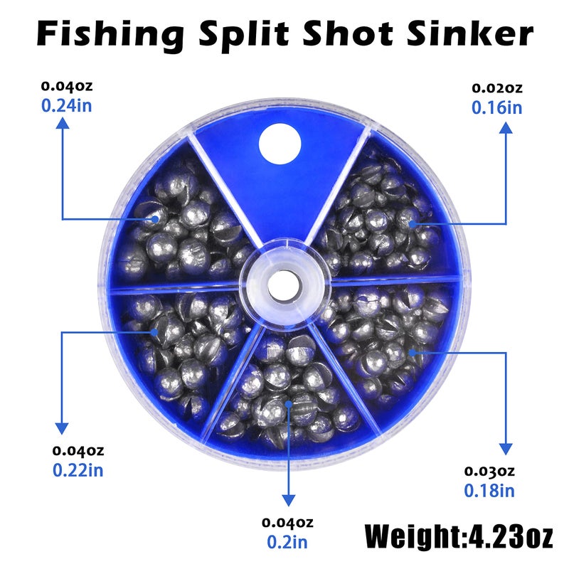 Shaddock Fishing Split Shot Fishing Weights Sinkers 215PCS Fishing Weights and Sinkers Assortment Round Removable Fishing Sinkers Lead Weights Fishing (Blue Box) - Image 3