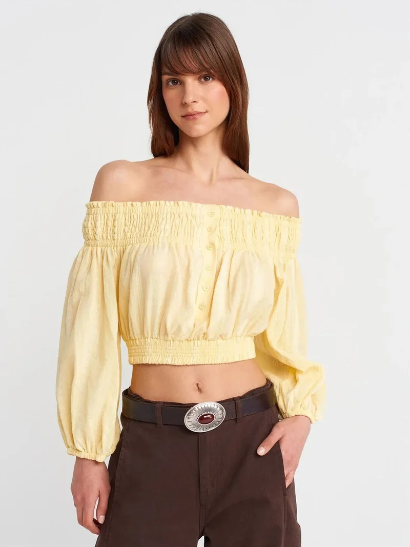 ديلفين Dilvin Off-shoulder Crop Blouse