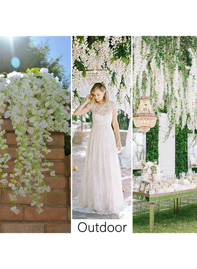erorex 12Pcs Artificial Wisteria Flowers 3.6 Feet Piece White Dense Artificial Fake Wisteria Vine Ratta Hanging Garland Silk Flowers String Home Party Wedding Decor White Dense - Image 5
