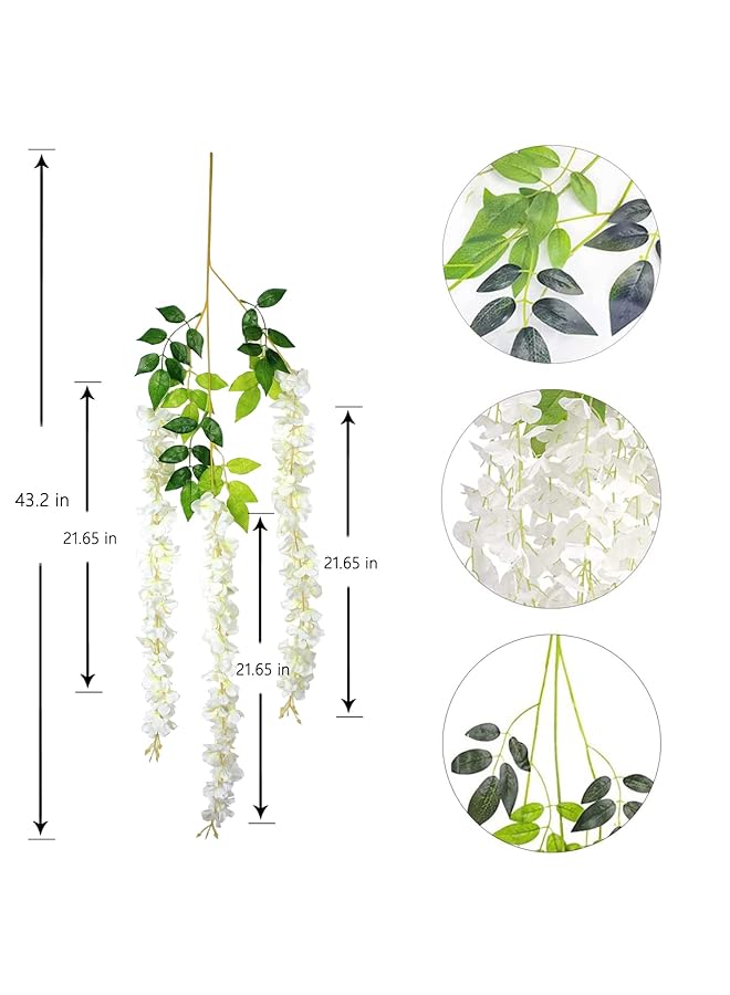 erorex 12Pcs Artificial Wisteria Flowers 3.6 Feet Piece White Dense Artificial Fake Wisteria Vine Ratta Hanging Garland Silk Flowers String Home Party Wedding Decor White Dense - Image 3