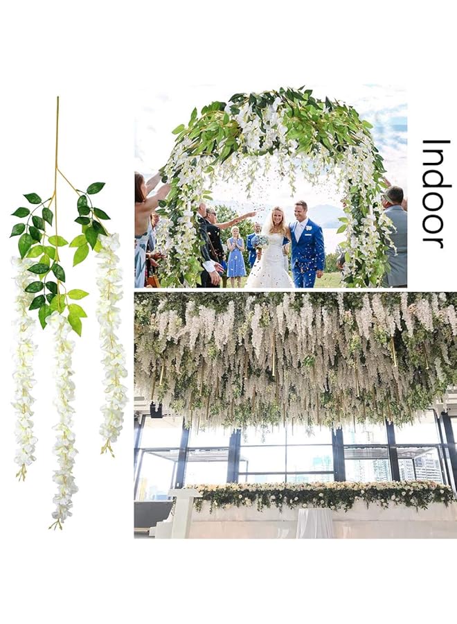 erorex 12Pcs Artificial Wisteria Flowers 3.6 Feet Piece White Dense Artificial Fake Wisteria Vine Ratta Hanging Garland Silk Flowers String Home Party Wedding Decor White Dense - Image 4