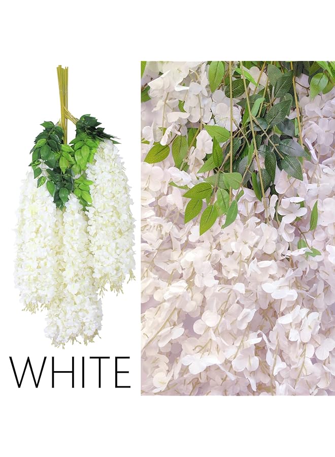 erorex 12Pcs Artificial Wisteria Flowers 3.6 Feet Piece White Dense Artificial Fake Wisteria Vine Ratta Hanging Garland Silk Flowers String Home Party Wedding Decor White Dense - Image 2