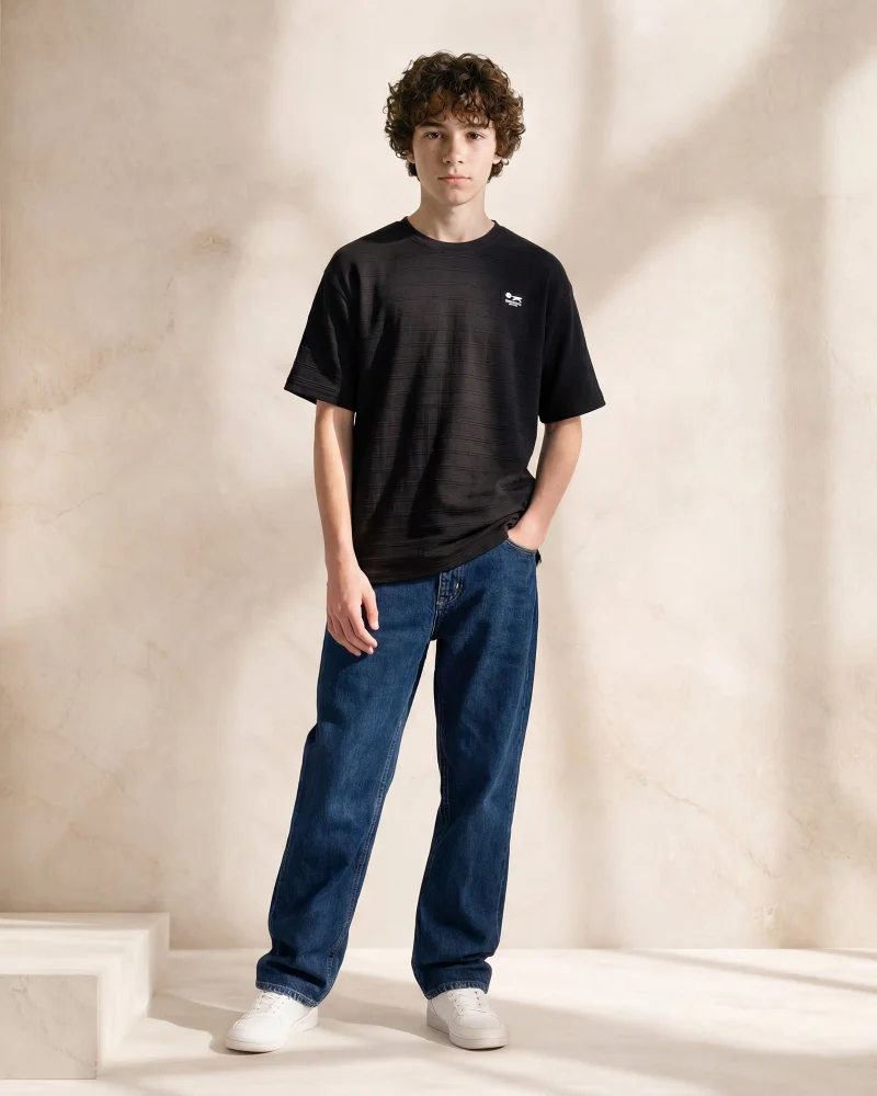 Redtag Senior Boys Black Printed T-Shirt