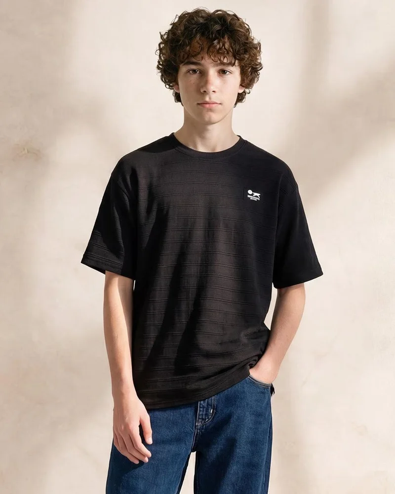 Redtag Senior Boys Black Printed T-Shirt