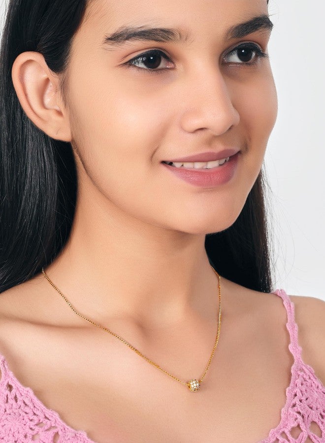 JHB Gold Plated American Diamond Single Ball Pendant with Chain for Women and Girls - Image 2