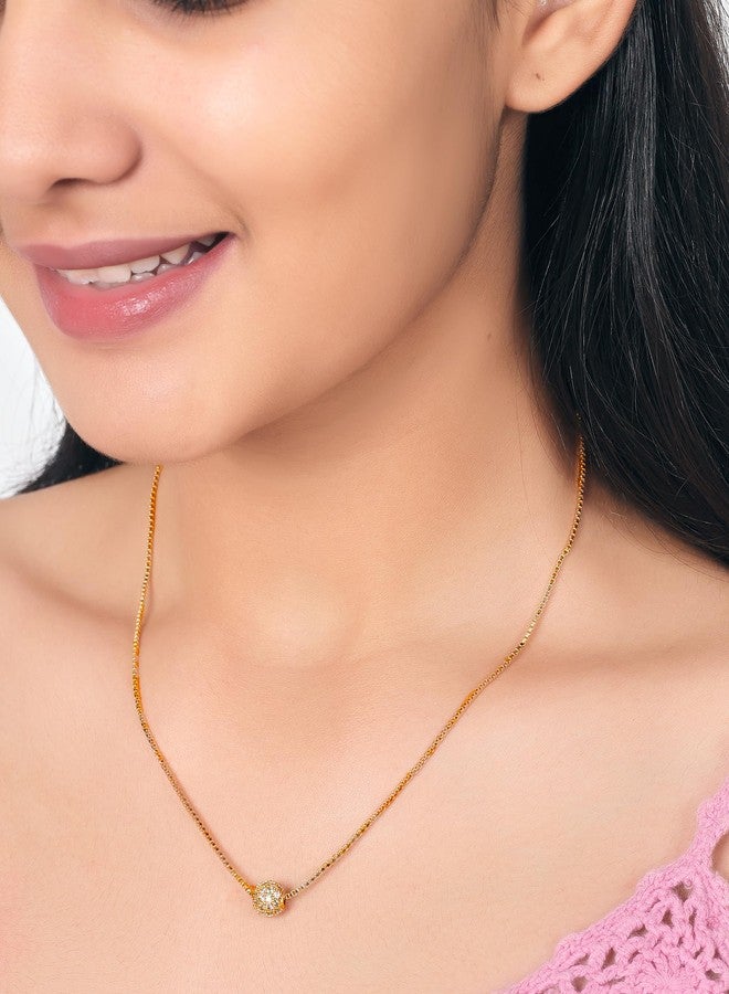 JHB Gold Plated American Diamond Single Ball Pendant with Chain for Women and Girls - Image 4