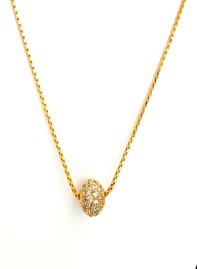 JHB Gold Plated American Diamond Single Ball Pendant with Chain for Women and Girls - Image 1