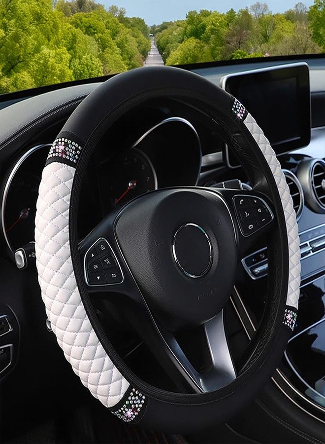WLERIR Microfiber Leather Steering Wheel Cover with Anti-Slip Lining Universal Car Accessory for Steering Wheel with a Diameter of 14.5-15 inch (White) - Image 1