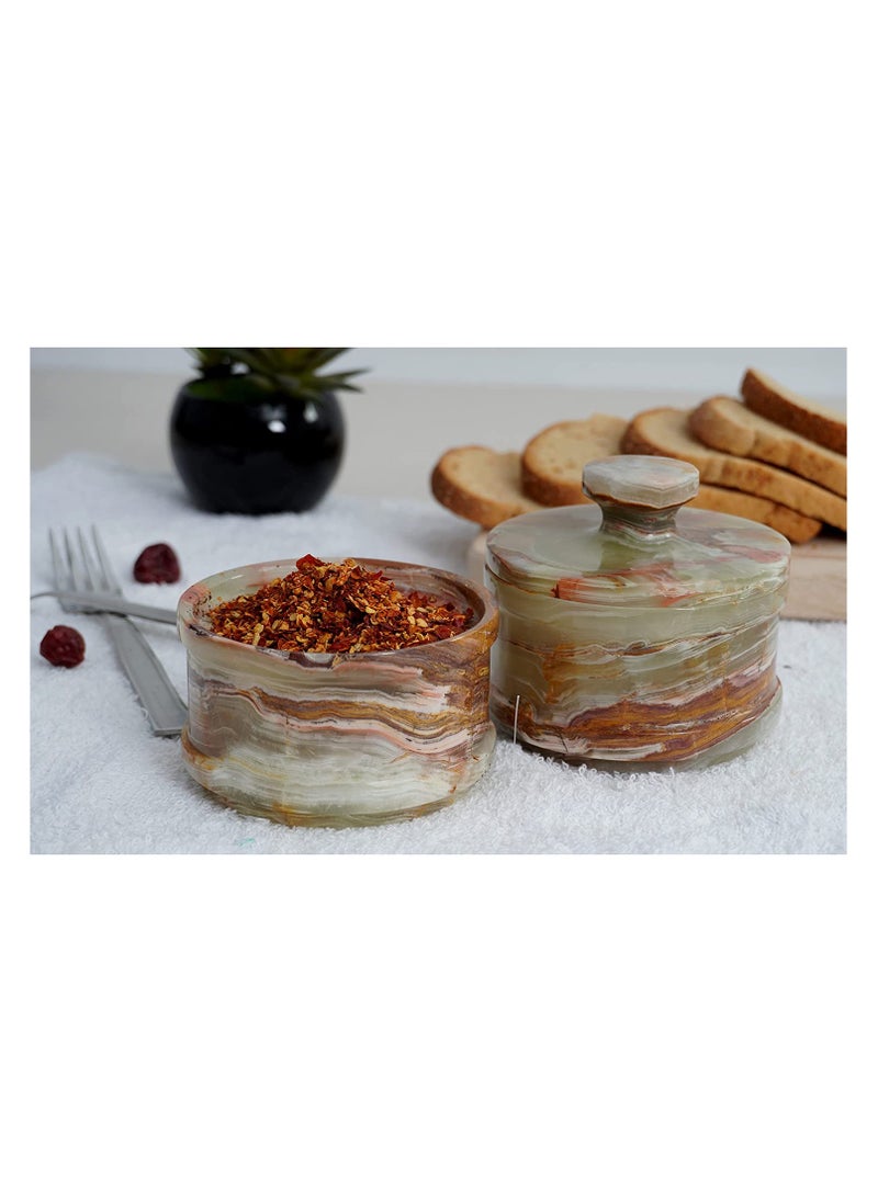 RADICALn RADICALN Handmade Green Marble Double Salt Cellar With Lid Kitchen Accessories  - Image 4