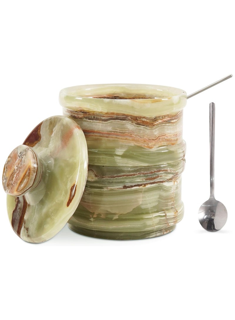 راديكالن وعاء ملح وفلفل من راديكالن - 5.5 بوصة، مصنوع يدويًا من الرخام الأخضر العقيقي، وعاء ملح مزدوج مع غطاء - 2.3 بوصة لكل وعاء، وعاء لحفظ الزبدة والسكر البني والتوابل والأعشاب، إكسسوارات المطبخ - Image 1