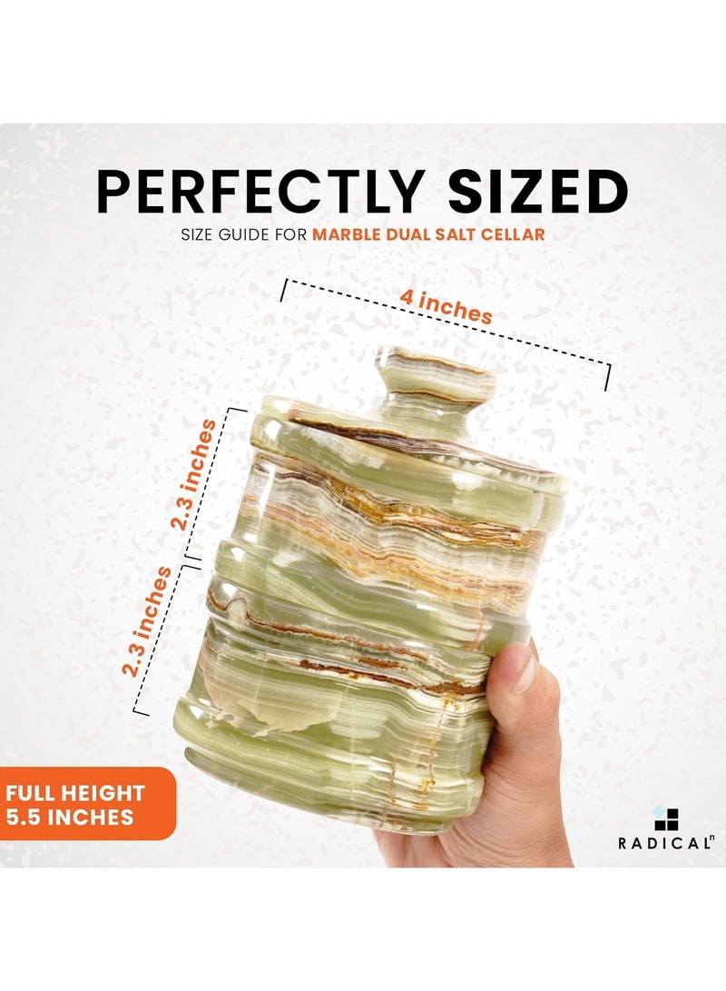 راديكالن وعاء ملح وفلفل من راديكالن - 5.5 بوصة، مصنوع يدويًا من الرخام الأخضر العقيقي، وعاء ملح مزدوج مع غطاء - 2.3 بوصة لكل وعاء، وعاء لحفظ الزبدة والسكر البني والتوابل والأعشاب، إكسسوارات المطبخ - Image 5