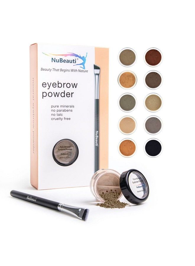 NuBeauti Natural Eyebrow Powder Eyebrow Kit Mica Brow Powder Eyebrow Makeup Kit with Professional Angled Eyebrow Brush 10 Natural Shades No Parabens or Chemicals Eyebrow Shaper Kit by NuBeauti - Image 1