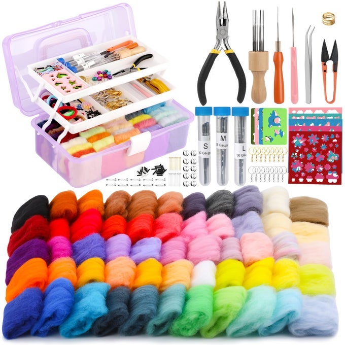 339 PCS NEEDLES FELTING KIT COMPLETE NEEDLE FELTING STARTER TOOLS WITH STORAGE BOX FELTING KITS FOR BEGINNERS FELT NEEDLE KIT WOOL FELTING KIT FOR DIY CRAFT HOME DECORATION