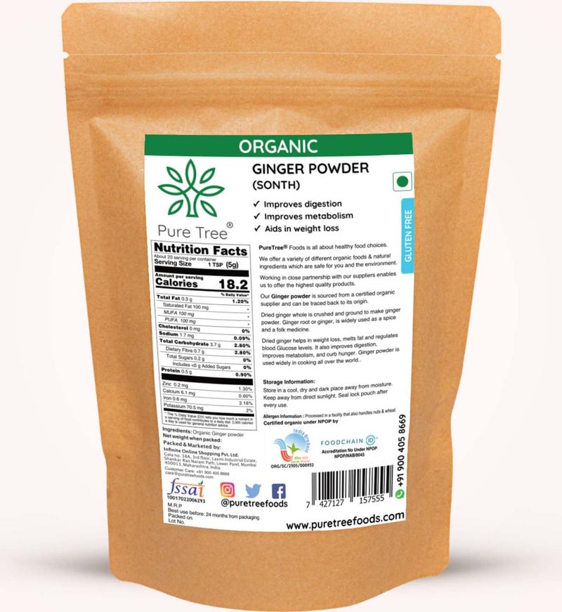 Pure Tree Certified Organic Adrak Powder | 100 g | Sonti Dry Sonth Powder - Saunth | Allam Powder Ginger Powder For Cooking | Gluten Free Sukku Podi - Image 2