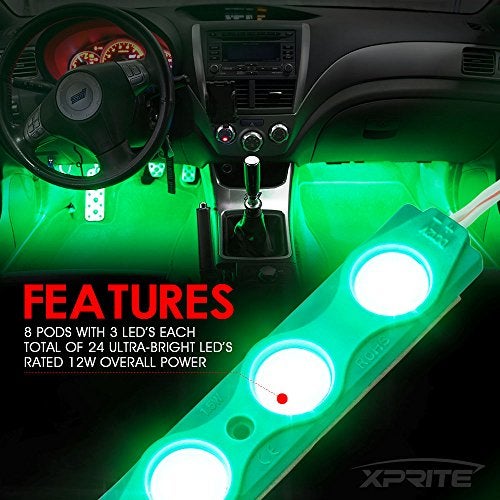 Xprite Green LED Truck Bed Light Kits with On/Off Switch, for Pickup Exterior Interior Lights Strips, Footwells, Running Boards, Cargo, Under Car, Tonneau Cover, Rail Rock Lighting - 8 PCs - Image 5