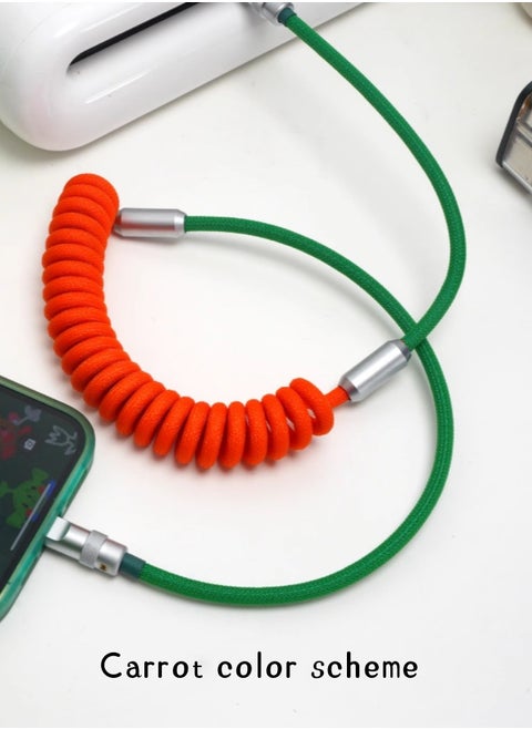 Suitable For Apple, Android, Mobile Phones, Car Audio Systems, CarPlay, Car Weaving, And Silicone Spring Data Cable. Orange + green color scheme 65cm USB-A for Apple 12W iPhone 6-14