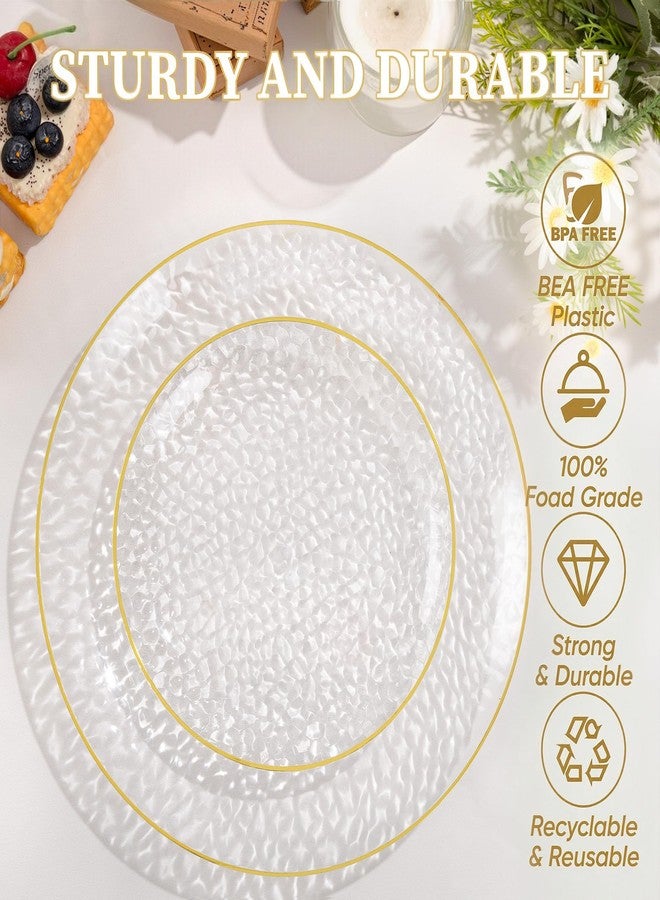 I00000 150Pcs Clear Plastic Plates with Gold Rim,Clear Disposable Plates with silverware,Gold hammer patterned plates Set include 30 Dinner Plate,30 Dessert Plate,90 Silverware Set for Party - Image 2