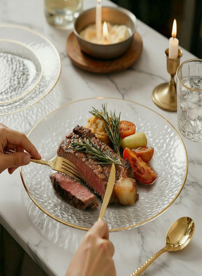 I00000 150Pcs Clear Plastic Plates with Gold Rim,Clear Disposable Plates with silverware,Gold hammer patterned plates Set include 30 Dinner Plate,30 Dessert Plate,90 Silverware Set for Party - Image 4
