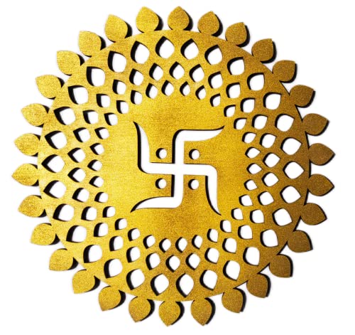 My Dream Carts Golden Round Decorative Wall Art Mdf Wooden Chakra For Temple Living Room Office Hotel Home Decor Items Gift Item Mandala Wall Hanging For House Decoration 15x15 CM - Image 3