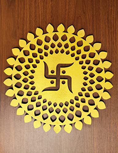 My Dream Carts Golden Round Decorative Wall Art Mdf Wooden Chakra For Temple Living Room Office Hotel Home Decor Items Gift Item Mandala Wall Hanging For House Decoration 15x15 CM - Image 1