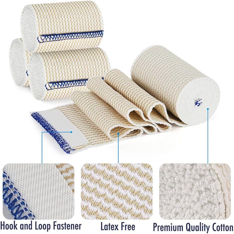 LotFancy Elastic Bandage Wrap 3 Wide x 15 Feet 4 Pack Cotton Compression Bandages with HookandLoop Closure on Both Ends Support  First Aid for Sports Medical Injury Recovery - Image 3
