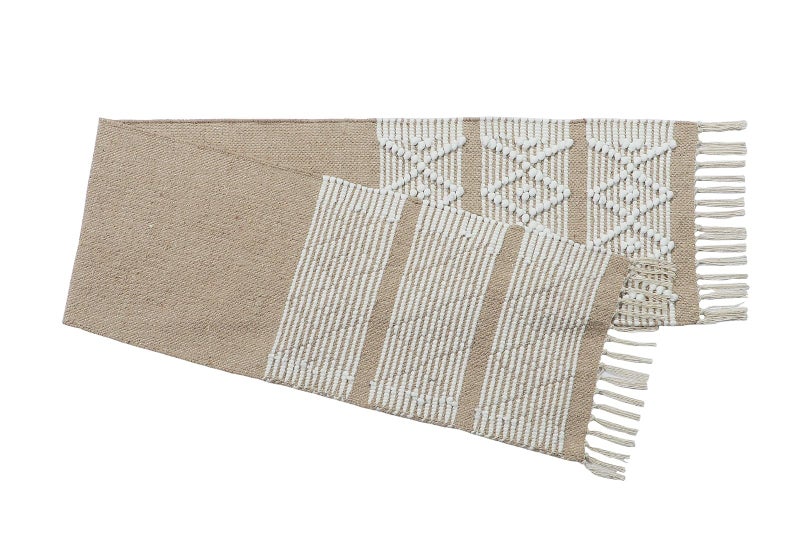 POSHREYA Cotton Table Runner for 4 6 Seater Dining Table|Centre Table|Coffee Table|Living Room|Table Decor|Eating Area|Decorative Runner|(14*72 INCHES)|Beige White|TRPS 024 - Image 3