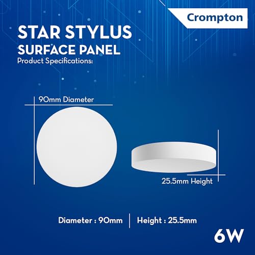 Crompton Platina Star Stylus Surface Panel 6W Round Cool Day Light | Pack of 2 | No False Ceiling Required, Outer Dimension: 90 mm | Surface Mount | for Hall, Bedroom, Kitchen, Office, Store - Image 3