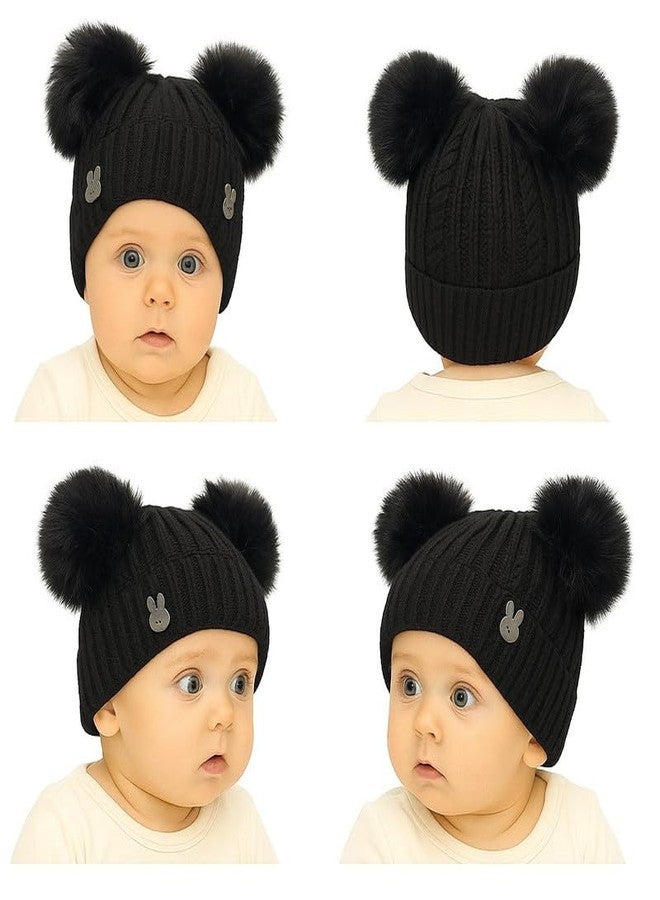 MIKONIKO Baby Winter Woolen Cap | Cozy Knitted Beanie Hat with Pom-Pom | Soft Fur Inside Topi for Boys & Girls (3-12 Months)_Black - Image 5