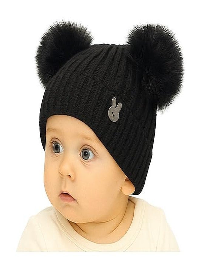 MIKONIKO Baby Winter Woolen Cap | Cozy Knitted Beanie Hat with Pom-Pom | Soft Fur Inside Topi for Boys & Girls (3-12 Months)_Black - Image 4