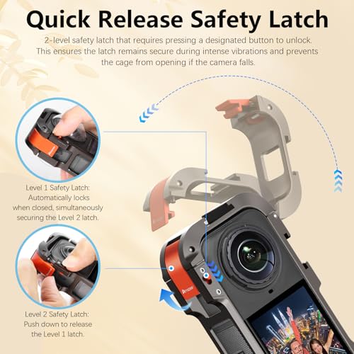AMAZEAR Metal Protective Case for Insta360 X5 Accessories, Insta 360 X5 Multifunction Utility Frame Stronger Construction Aluminum Cage with Quick-Release Safety Lock, Various Expansion Mounts - Image 2
