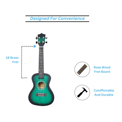 BLUEBERRY UK-50 Concert Ukulele Body made with Lindon and Mahogany Wood,Rosewood Fingerboard with Bag and 2 Picks - 23 Inch (GREEN) - Image 2