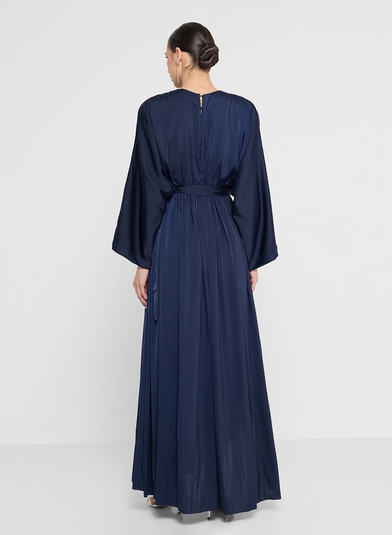 FYOR Elegant Dark Blue Long-Sleeve Maxi Dress in Flowy Fabric - Image 2