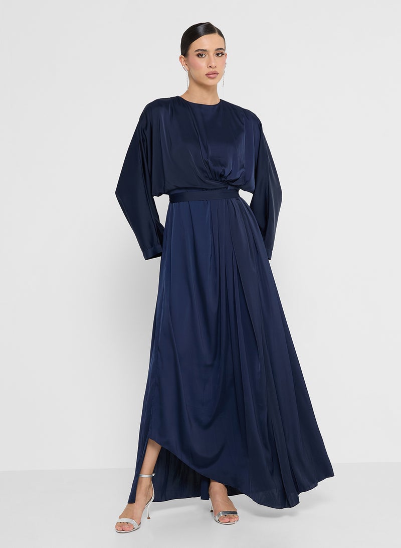 FYOR Elegant Dark Blue Long-Sleeve Maxi Dress in Flowy Fabric - Image 1