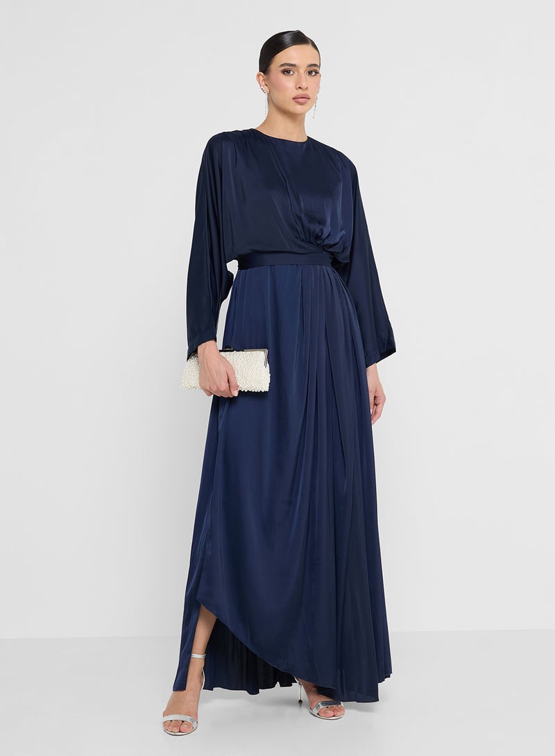 FYOR Elegant Dark Blue Long-Sleeve Maxi Dress in Flowy Fabric - Image 4