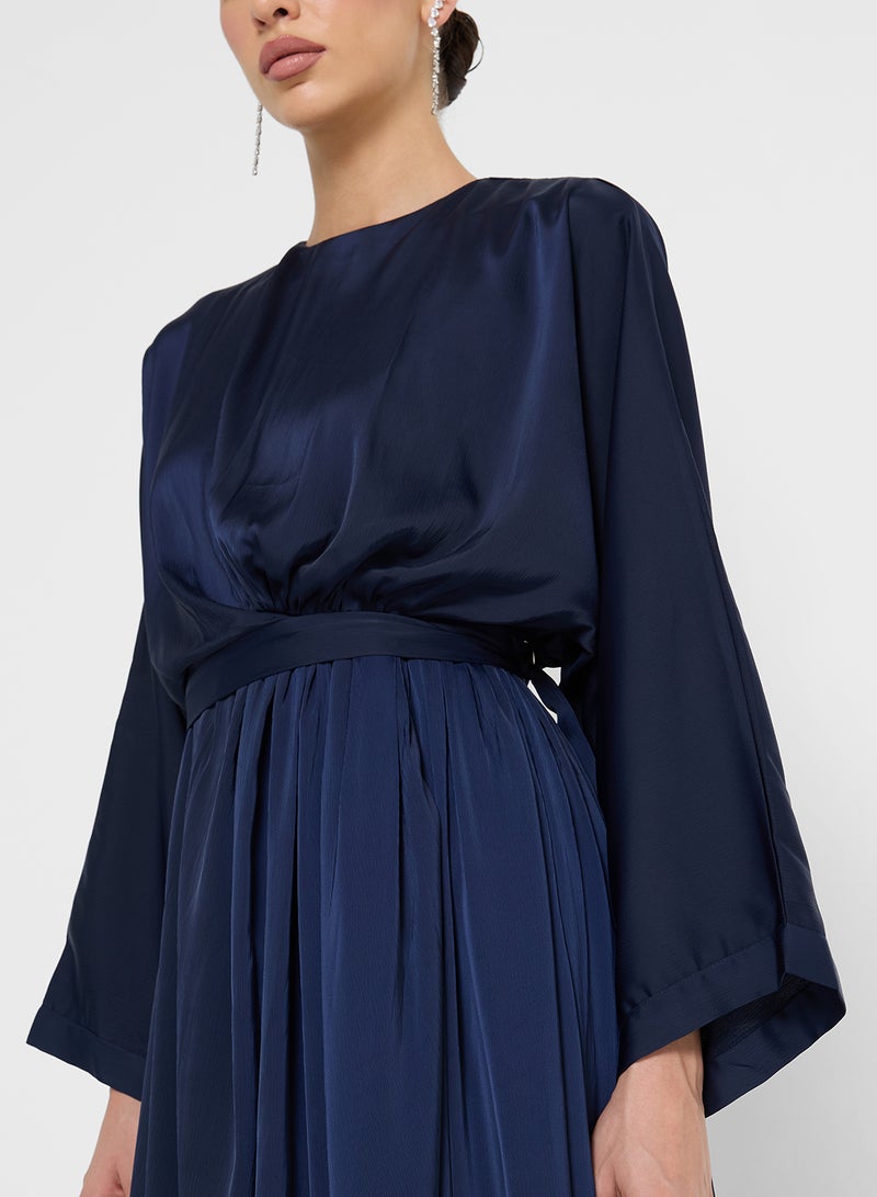 FYOR Elegant Dark Blue Long-Sleeve Maxi Dress in Flowy Fabric - Image 3