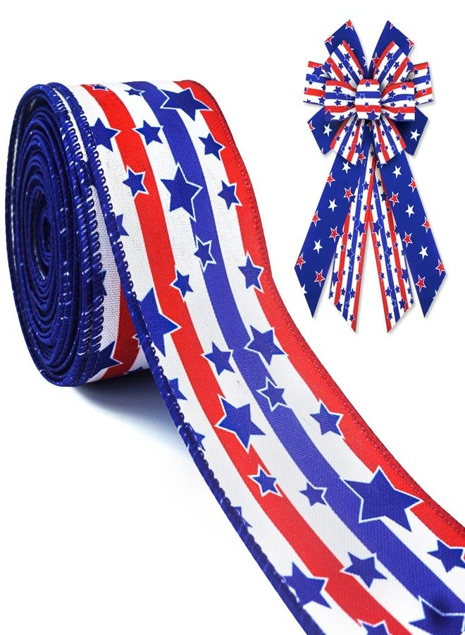 ABTOLS Patriotic Wired Edge Ribbons 2.5" 10 Yards, Memorial Day White Red Blue Stripe Ribbons Patriotic Star Wrapping Ribbon American Linen Ribbon for 4th of July Party Wrapping DIY Craft Decoration - Image 1