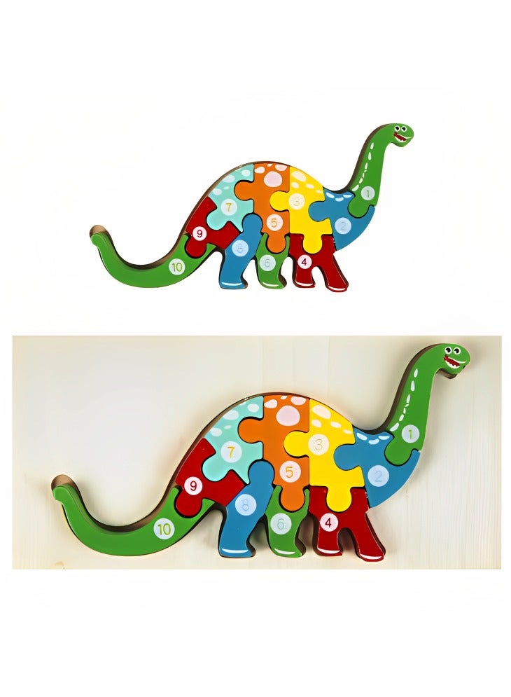Colorful Wooden 3D Puzzles, Shape Design with Numbers, Teacher Parents Early Learning Support Tools, Attractive Patterns, Montessori Fine Motor Skill Develop Toys, Ideal Kids Gift (Dinosaur Shape)