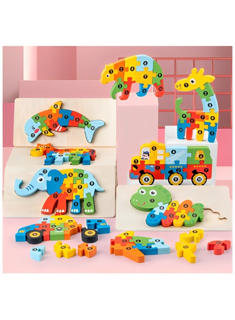 Colorful Wooden 3D Puzzles, Shape Design with Numbers, Teacher Parents Early Learning Support Tools, Attractive Patterns, Montessori Fine Motor Skill Develop Toys, Ideal Kids Gift (Dinosaur Shape) - Image 3