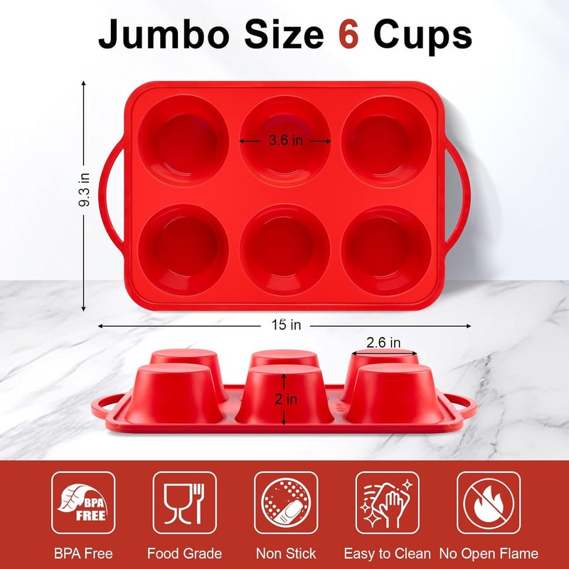 Puyeipt Jumbo Muffin Pan with Metal Frame, 6 Cup Large Cupcake Mold with Handles, Silicone Egg Bite Baking Tray, BPA Free & Non-Stick - Image 2