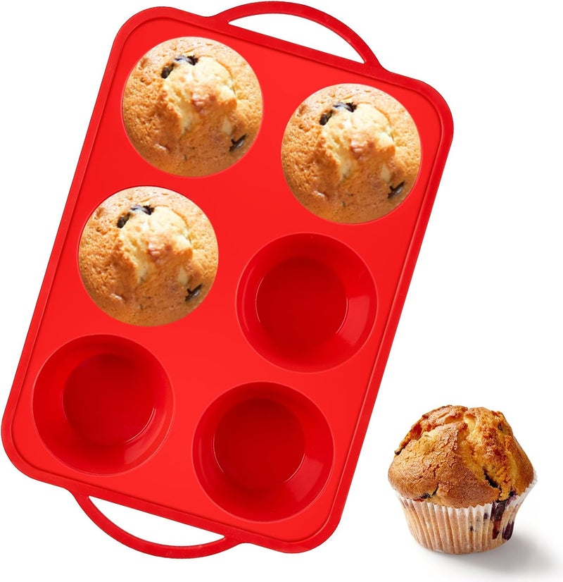 Puyeipt Jumbo Muffin Pan with Metal Frame, 6 Cup Large Cupcake Mold with Handles, Silicone Egg Bite Baking Tray, BPA Free & Non-Stick - Image 1