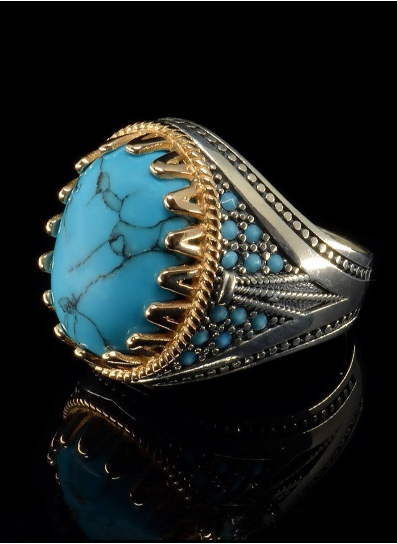 Mark Fairwhale - New Retro Men's Electroplated Dual Tone Inlaid Turquoise Ring - Image 1