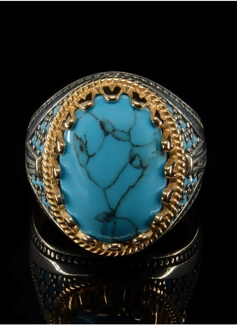 Mark Fairwhale - New Retro Men's Electroplated Dual Tone Inlaid Turquoise Ring - Image 1