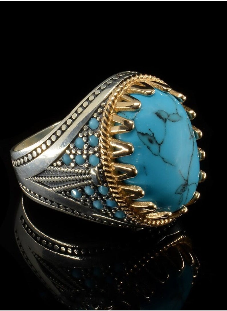 Mark Fairwhale - New Retro Men's Electroplated Dual Tone Inlaid Turquoise Ring - Image 1