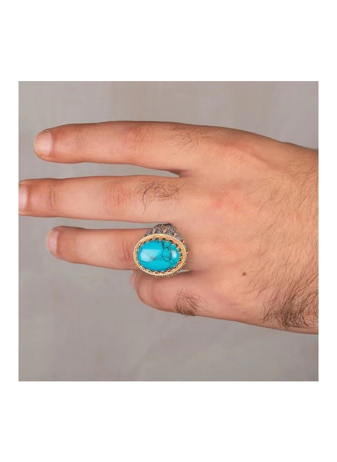 Mark Fairwhale - New Retro Men's Electroplated Dual Tone Inlaid Turquoise Ring - Image 1