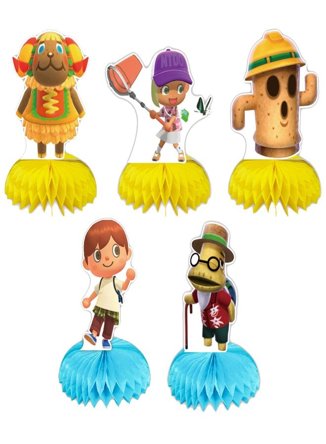 5Pcs Animal-Crossing Party supplies set Animal-Crossing Honeycomb Centerpieces Double Sided Table Topper for birthday party decoration Kids Baby Shower - Image 1